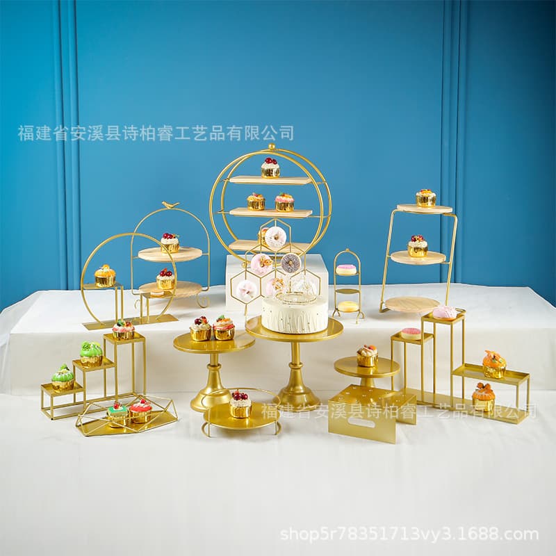 European creative wedding wrought iron dessert stand buffet cold meal coffee break table golden dessert table cake stand display