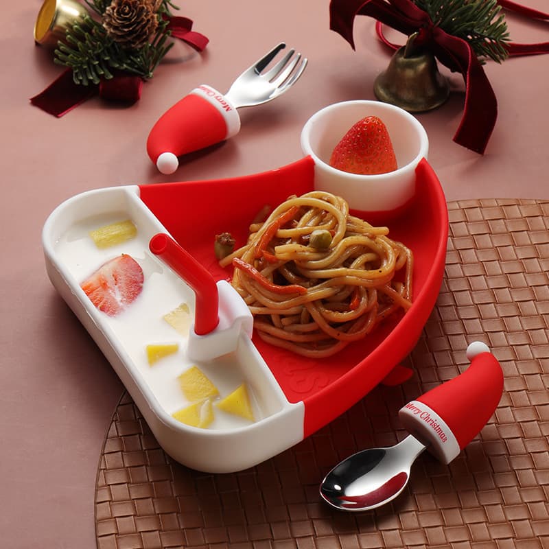 304 Silicone Tableware Set, Baby Food Plate, Christmas Fork and Spoon, Infant Training Spoon, Children's Silicone Fork and Spoon Set