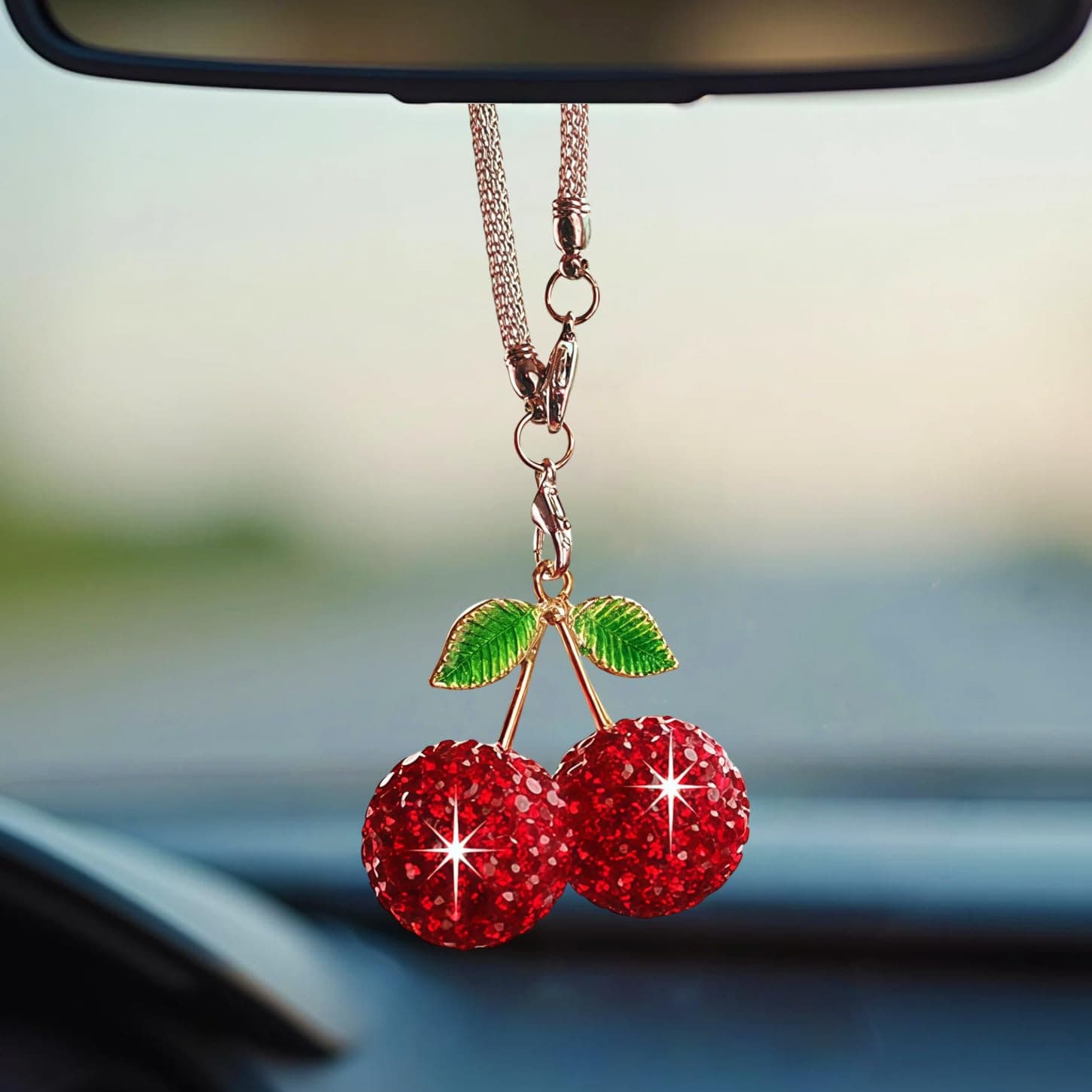 Cross-border popular creative cherry car interior rhinestone pendant car decoration supplies car supplies full diamond pendant