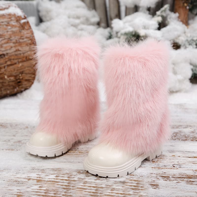 Girls' Foreign Trade Leather Boots 2025 Autumn Winter New Fashion Stylish Long Boots with Fur Trim Soft Sole High Boots Fashion Boots