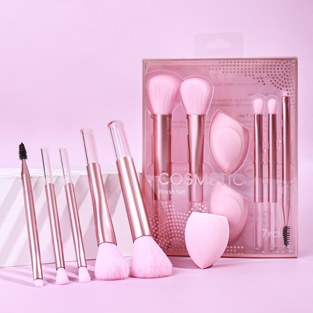 Cross-Border Bestseller Makeup Brush Set 5 Brushes + 2 Beauty Blenders Multi-Color Rt Series Makeup Tools Powder Puff Setting