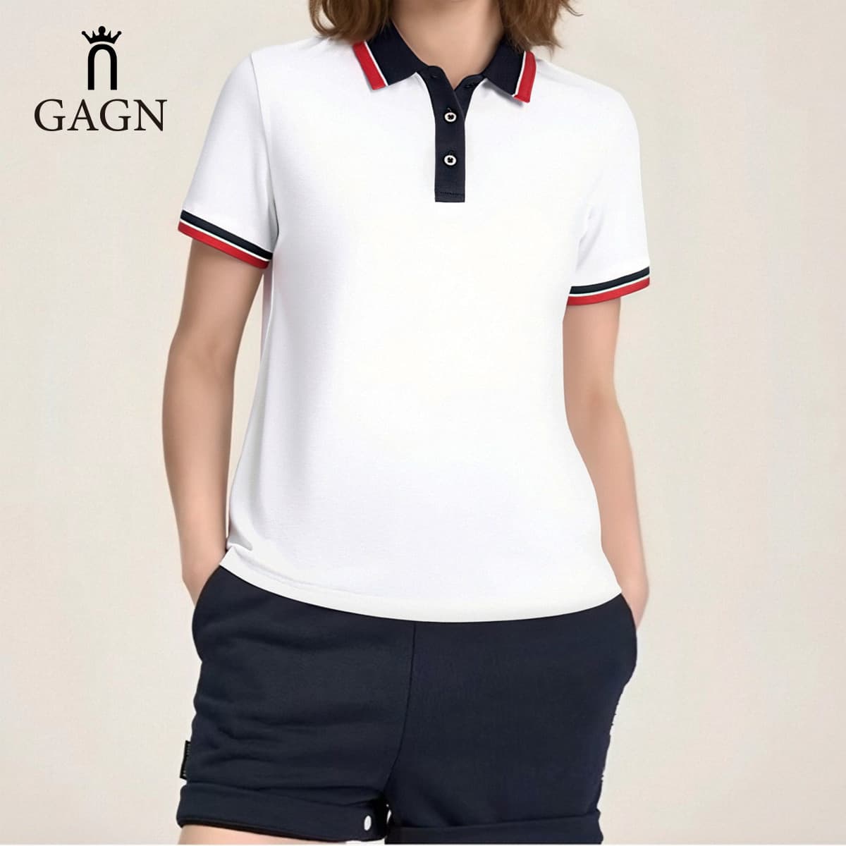 GAGN Summer White Slim Fit Short Sleeve Polo Shirt Women's Casual Collared Sports 2026 Cotton T-Shirt Top