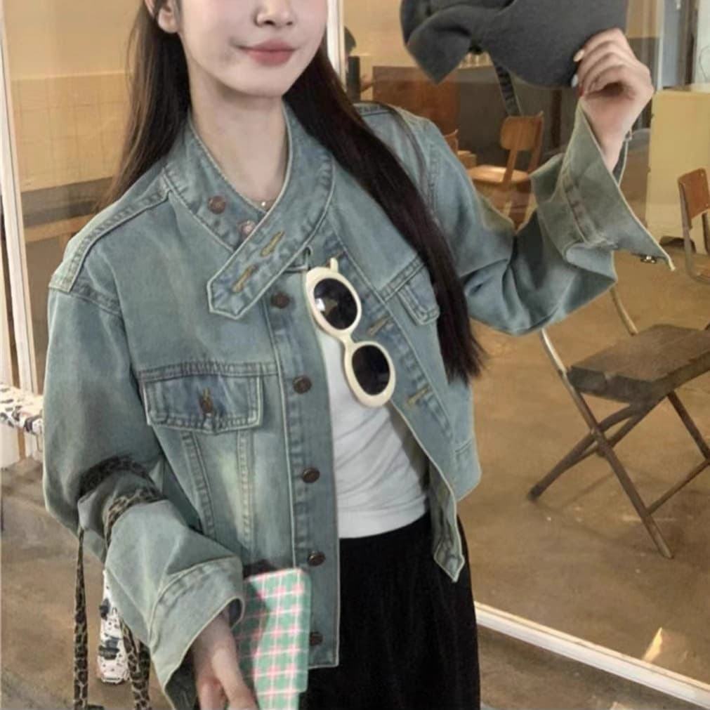 Korean Retro Design Loose Denim Jacket for Women 2025 Autumn/Winter New Casual Loose Slimming Denim Coat