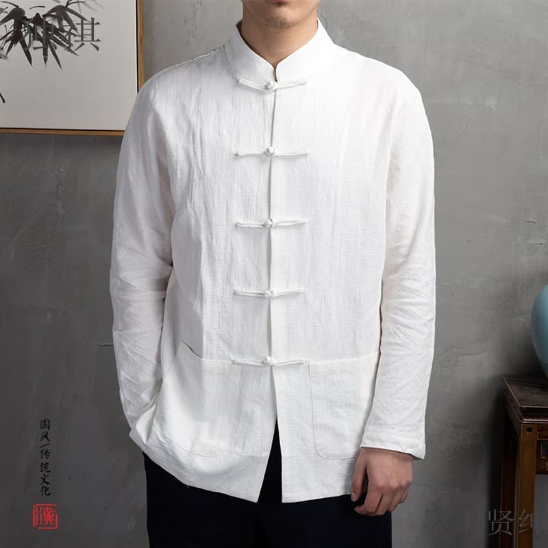 Loose Long Sleeve Linen Cotton Shirt Men's Vintage Chinese Style Casual Fashion Urban Autumn Wind Button up Shirt