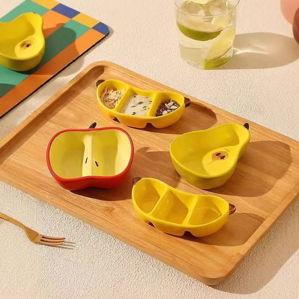High-looking fruit-shaped dipping dish, cute cartoon ceramic dish, household fun snack dish, separated ceramic dish