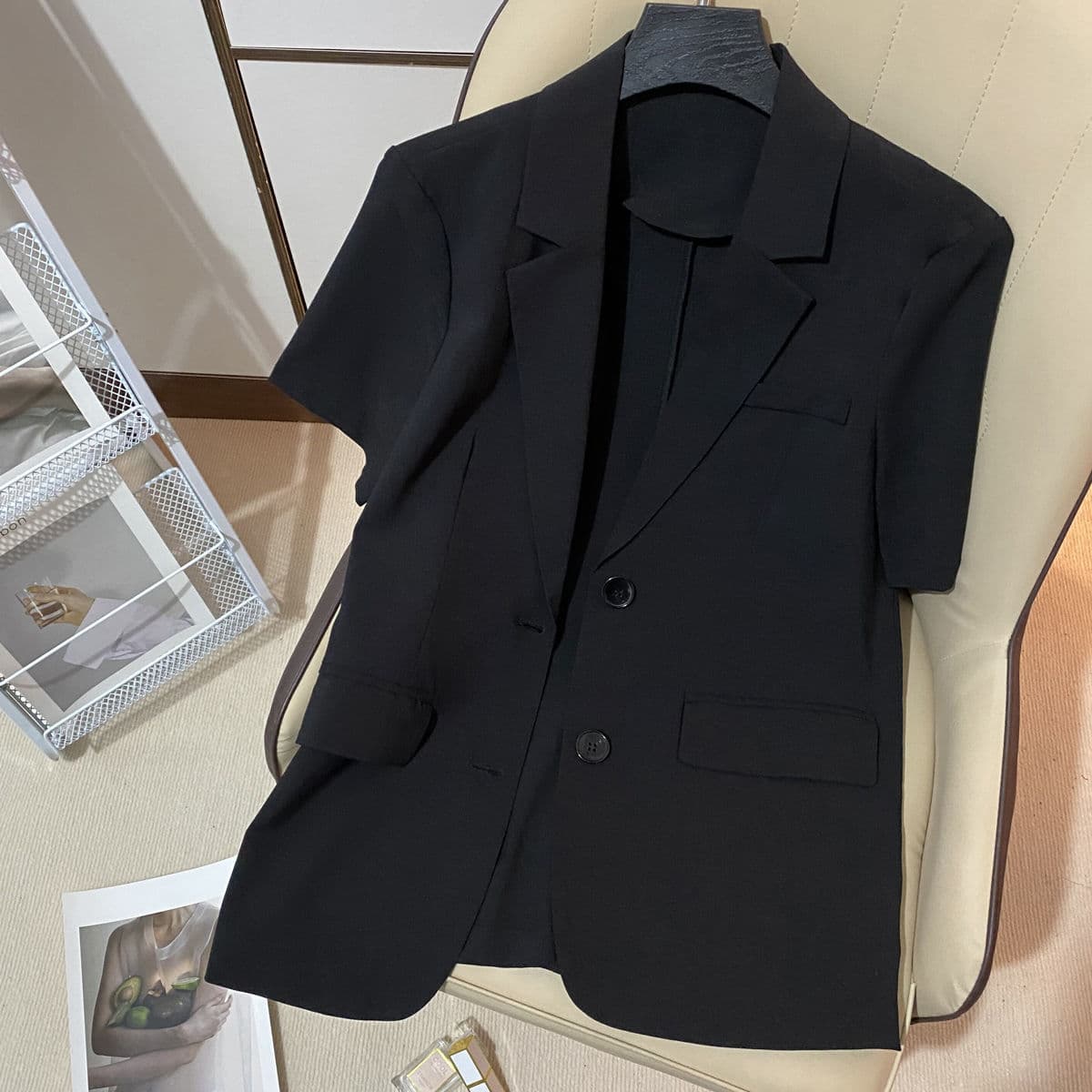2026 summer new fat mm casual small suit Korean style plus size women's black thin short-sleeved suit jacket for women