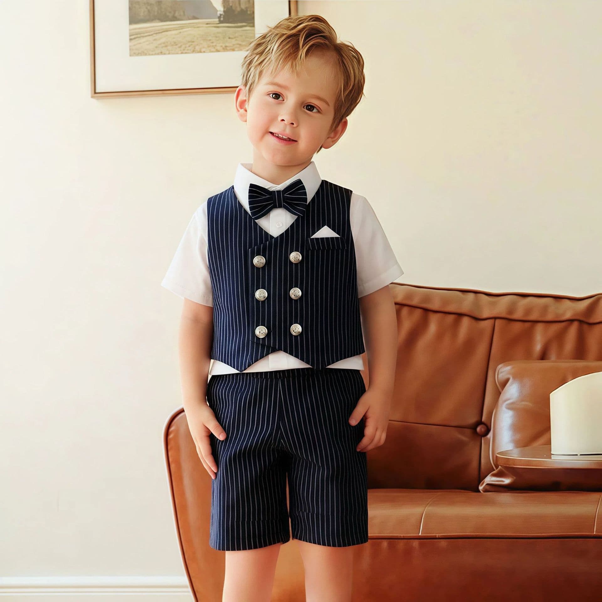 Boys' Formal Suit Set Summer Flower Child Host Performance Suit Handsome British Style Children's Suit
