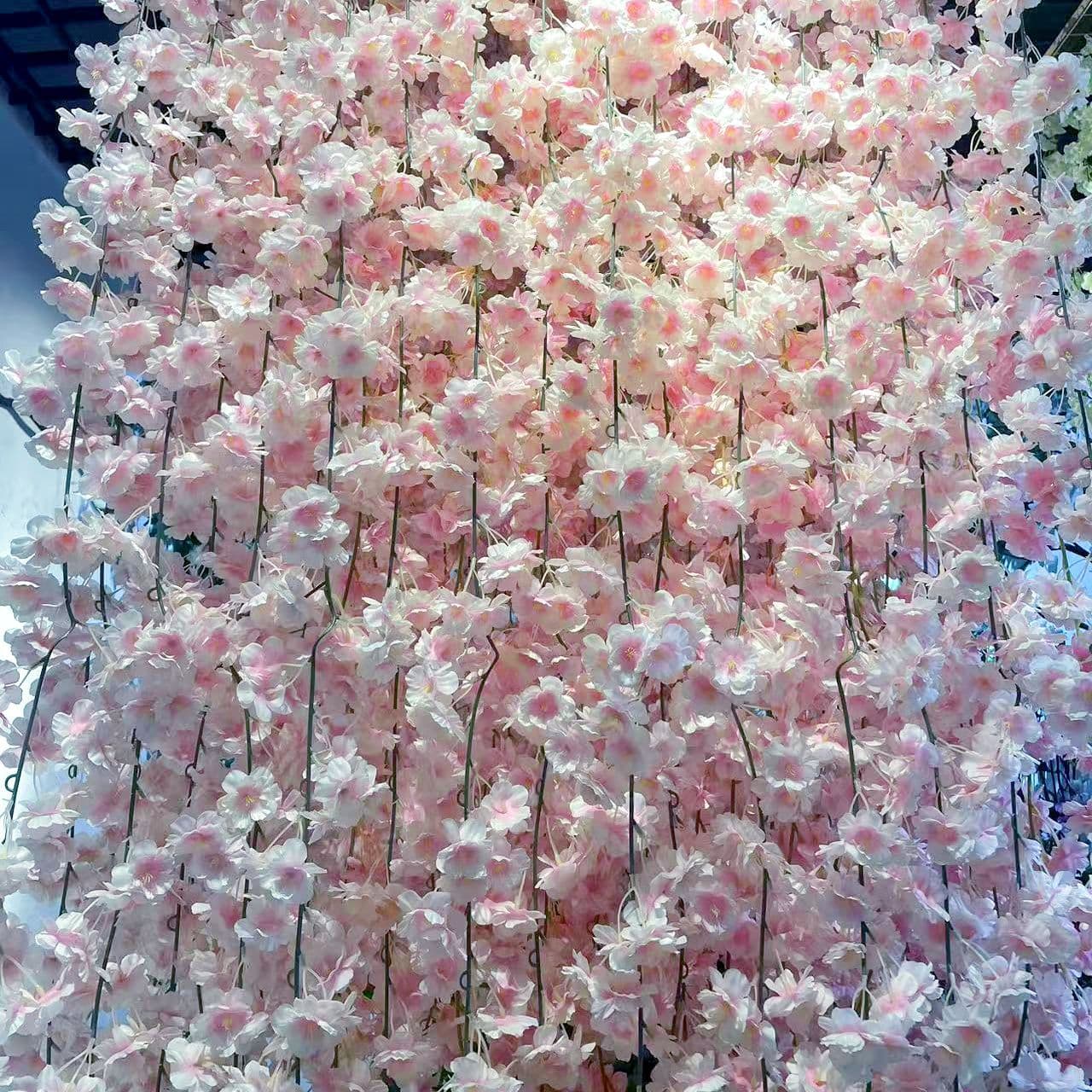 135-Head Artificial Cherry Blossom Vine Wrapping Air Conditioning Pipe, Faux Plastic Flower Decoration Vine