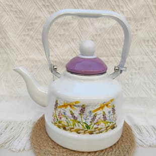 Russian Enamel Antique Kettle Lavender Teapot Boiling Water Kettle Enameled Kettle Cold Water Kettle Compatible with Gas and Induction Cooktops