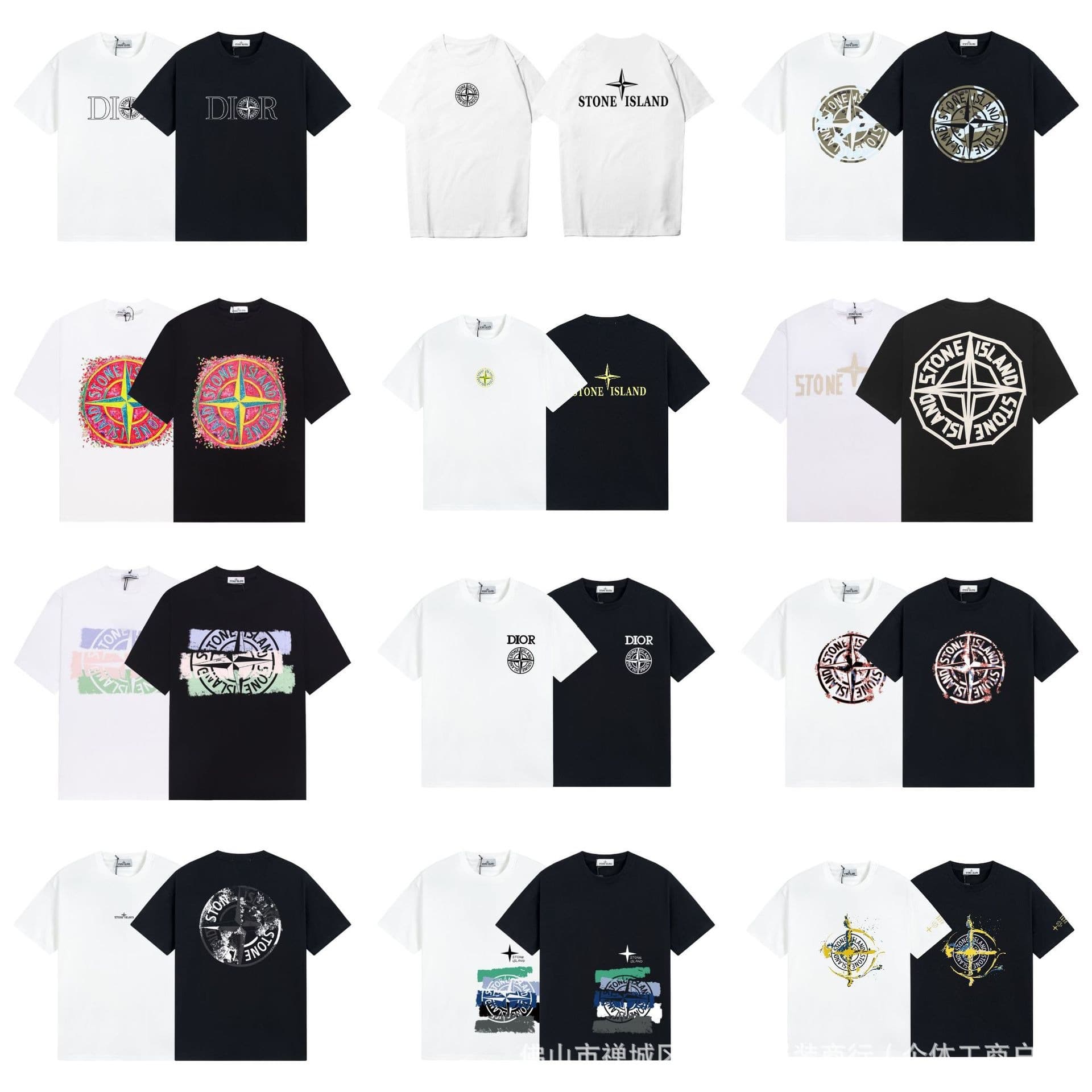 Cross-Border Trade Correct Version Stone Family Classic Compass Logo Print Pure Cotton Men's and Women's Unisex Versatile Short Sleeve