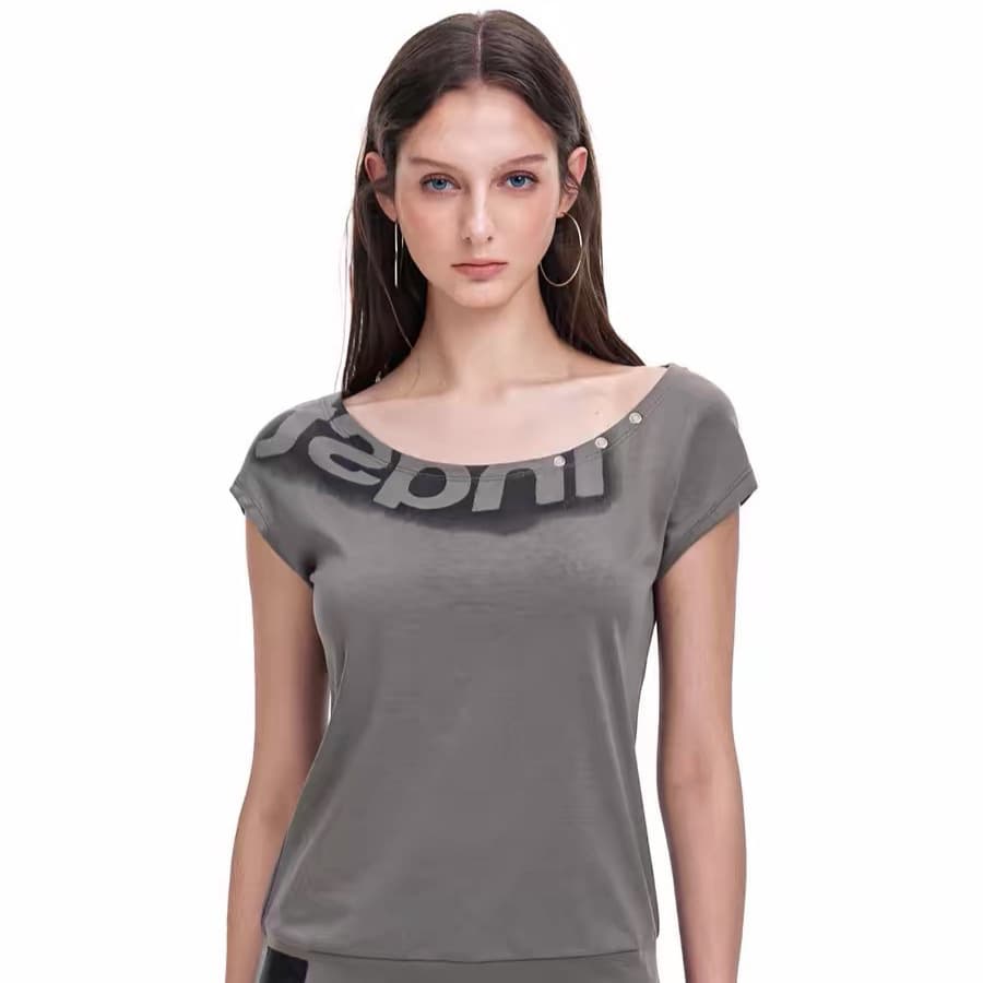 Large Round Neck Off-Shoulder Two-Way Short Sleeve T-Shirt Women Slim Fit Korean Style Hot Girl Top Summer Chaoyue Same Style