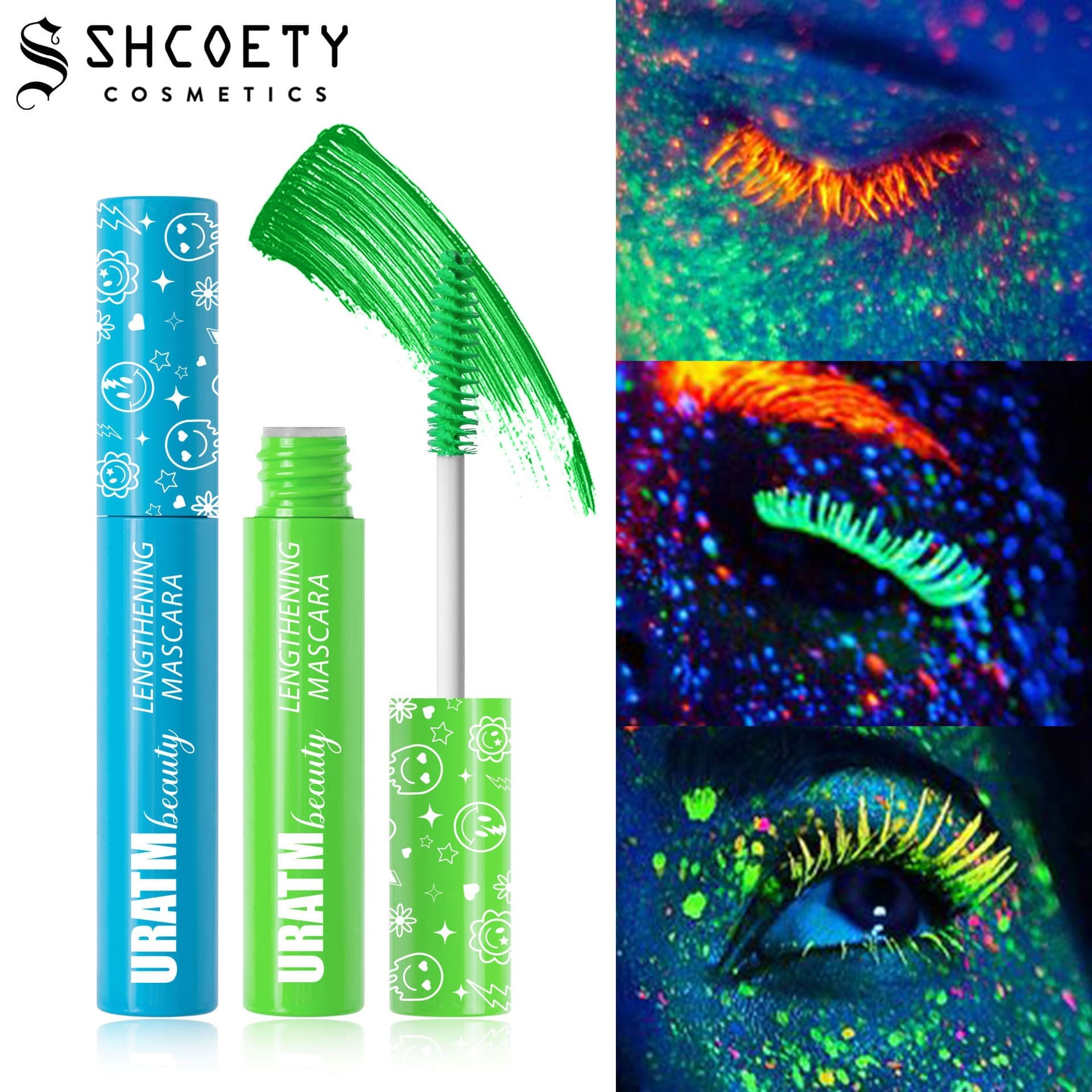 URATM cross-border 6-color fluorescent color mascara, luminous, thick, long-lasting, waterproof and non-smudged mascara