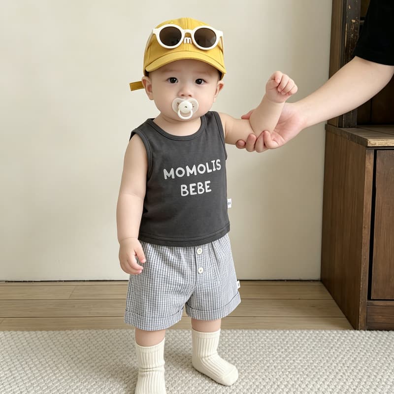 Korean Style Baby Summer Vest Two-Piece Set: Letter Print Cool Sleeveless Top + Casual Vertical Stripe Shorts