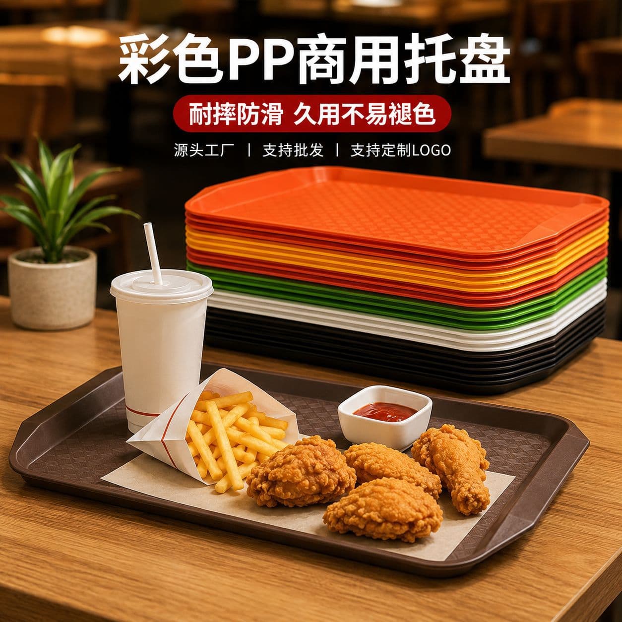 Source Factory Plastic Tray Commercial Rectangular Restaurant Serving Tray Cafeteria Fast Food Burger Special Non-Slip Drop-Proof