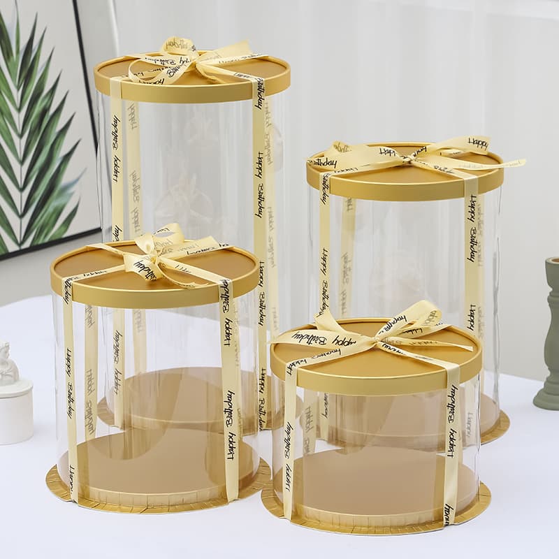 Round Clear Birthday Cake Box 4 Inch 6 Inch 8 Inch 10 Inch 12 Inch Single Double Layer Extra Tall Packaging Box Eco-Friendly