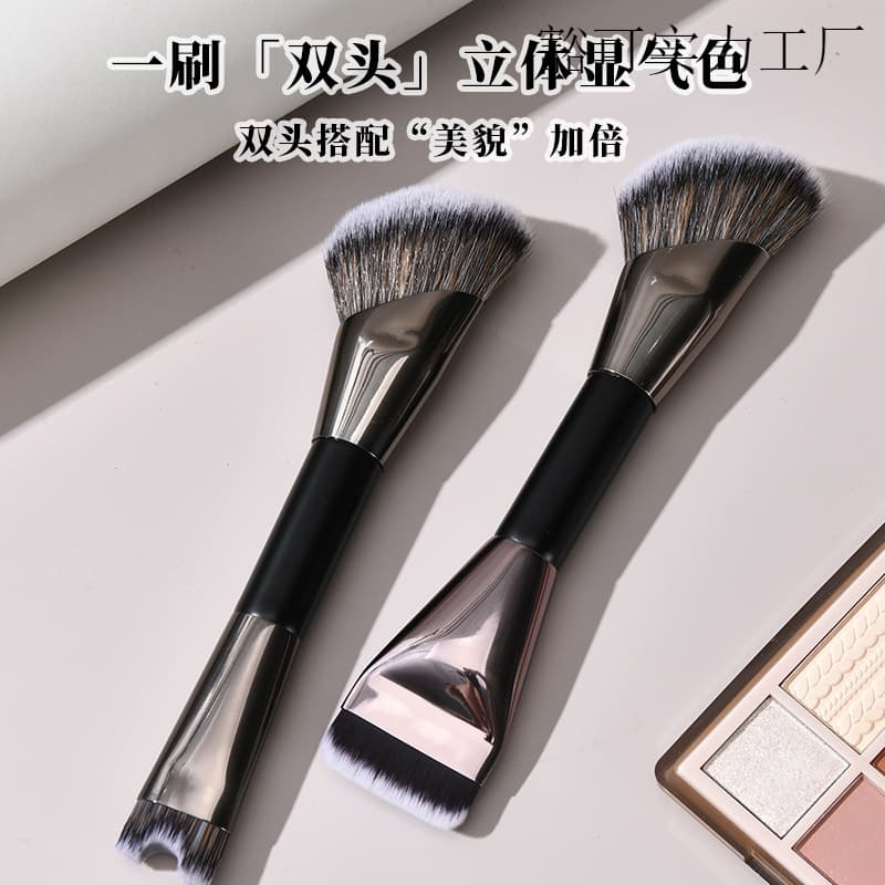 Cross-border best-selling single double-ended makeup brush, one-line foundation brush, contour brush, contour brush, loose powder brush, concealer brush