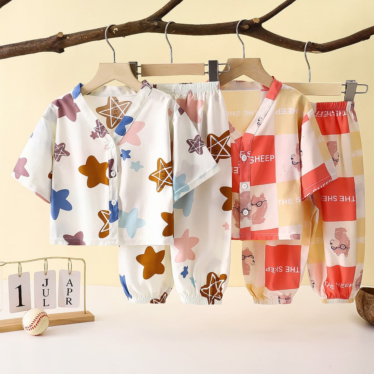 Children's Home Clothes Cotton suit Summer Pajamas for Boys and Girls Artificial Cotton Two-piece Cotton Silk Air-conditioning Clothes Children's Clothing