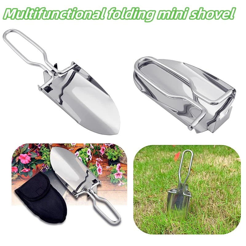 Mini stainless steel folding shovel outdoor camping tool flower shovel digging soil digging sand transplanting seedling tool