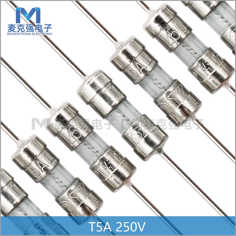Ruimai Taped Double-Cap Glass Fuse 3.6X10 Slow Blow T5A/250V with Lead Glass Tube Fuse