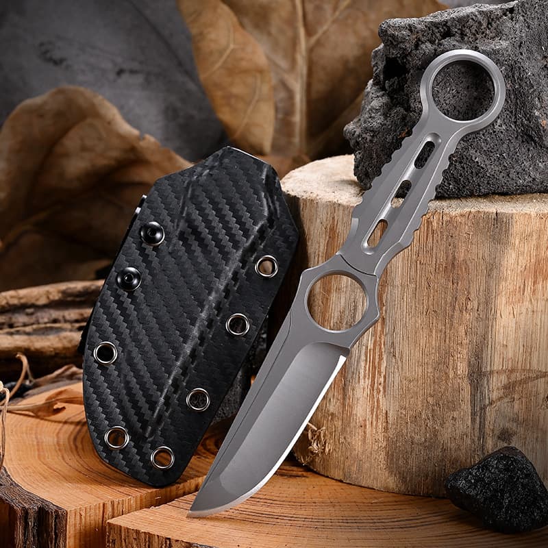 Cross-border Outdoor Knife High Hardness Sharp Straight Knife Tactical Field Survival Knife Full Tang Knife Carbon Fiber Texture K Sheath