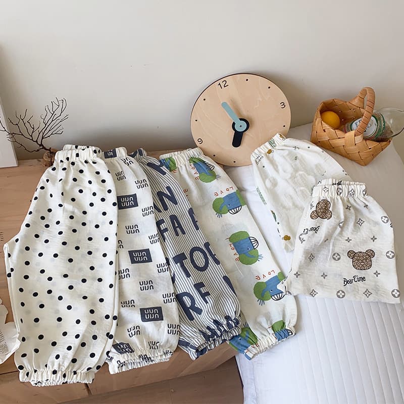 Boys Mosquito-Repellent Pants Summer Baby Thin Breathable Toddler Girls Ice Silk Cotton Printed Kids Elastic Cuff Pants Air Conditioning Pants
