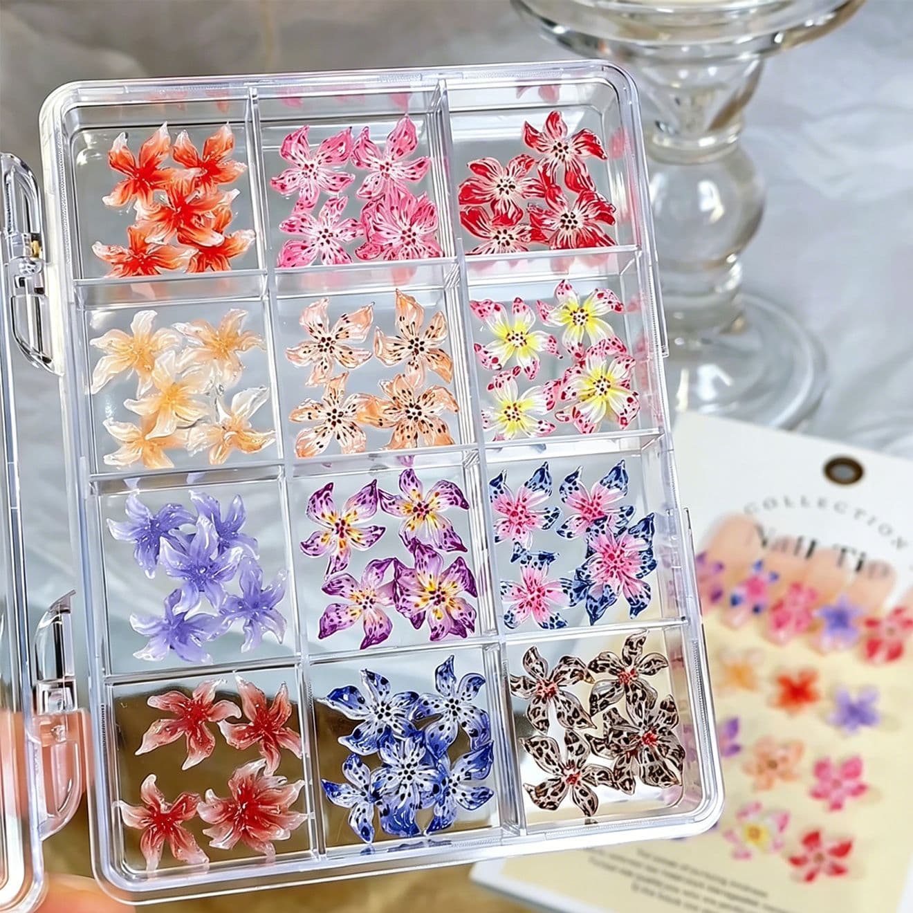 Watercolor Gradient Polka Dot Five-Petal Flower Nail Art Accessories Translucent 3D Resin Lily Charms Press-On Nail DIY Decorations