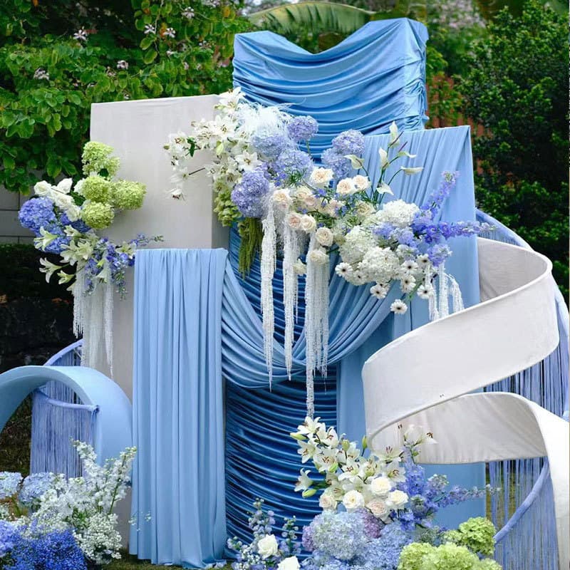 Wedding Blue Milk Silk Stretch Fabric Drape Korean Style Wedding Stage Ceiling Water Wave Curtain Background Tulle