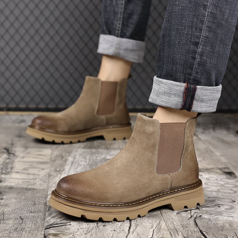 Chelsea Boots Men 2024 Autumn New Retro British Style Brown Slip-On Boots Outdoor Stacked Heel Martin Shoes