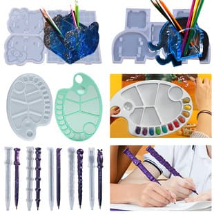 34 Styles Epoxy Resin Mold Handmade Student Pen Holder Pen Insert Palette Writing Board Pencil Case Silicone Mold