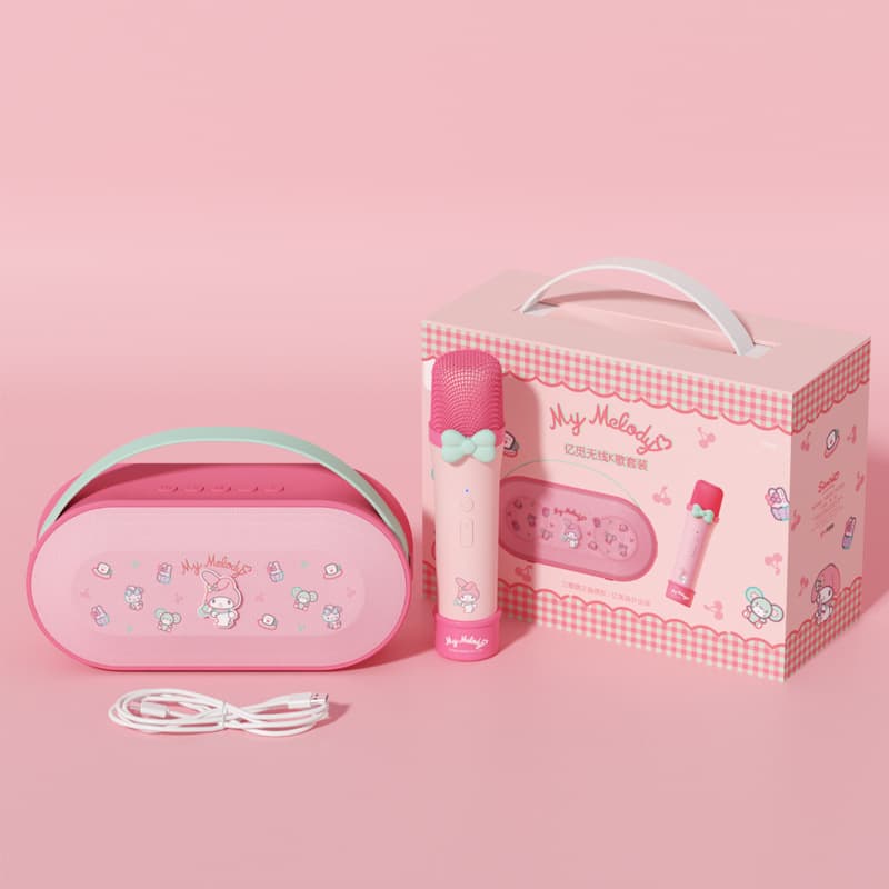 Emie Sanrio Family Series Bluetooth Speaker Karaoke Microphone Set for Kids Outdoor KTV Children's Day Gift