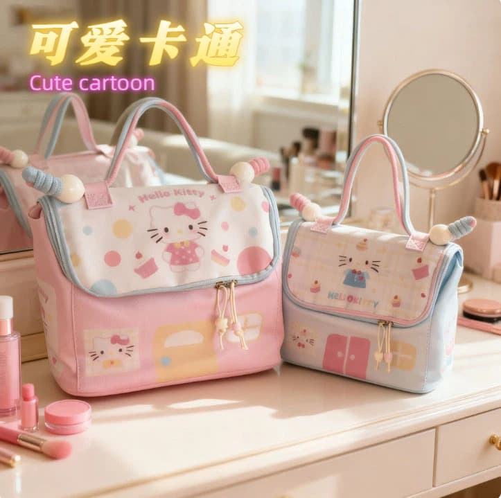 New Cartoon Little House Cosmetic Bag Dopamine Color Large Capacity Partitioned Storage Travel Portable Storage Fashion