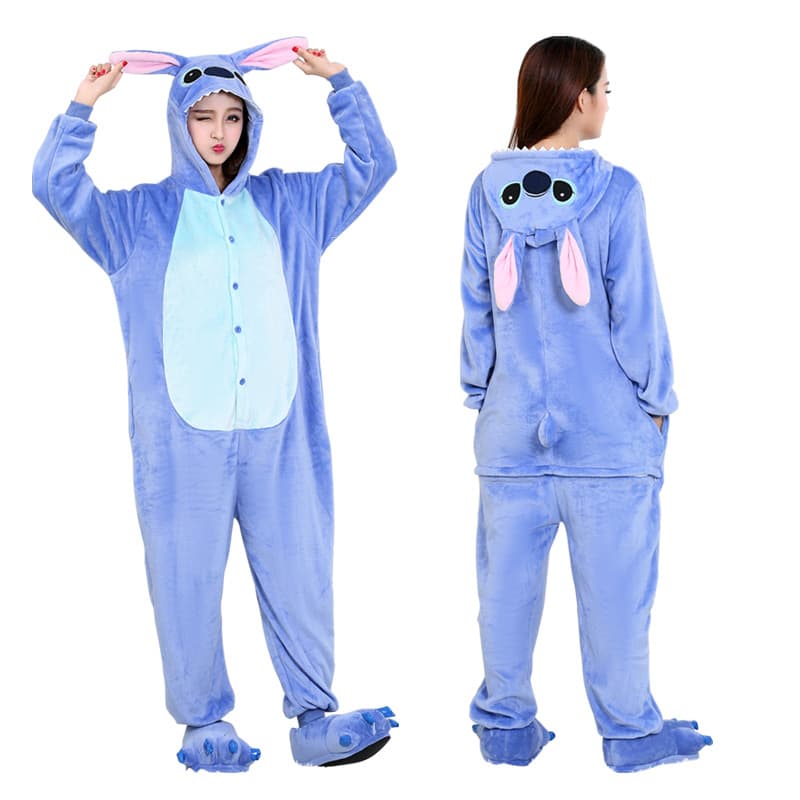 2025 New Flannel Cross-Border New Blue Cartoon Anime One-Piece Pajamas Front Zipper Homewear
