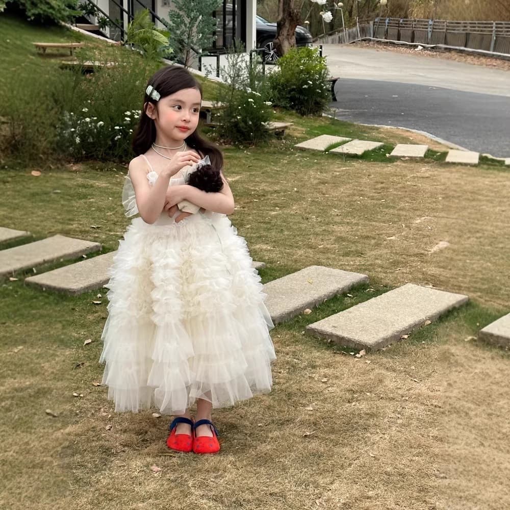 Girls' Tutu Dress 2026 Summer New Arrival Children's Elegant Fairy White Princess Tulle Skirt
