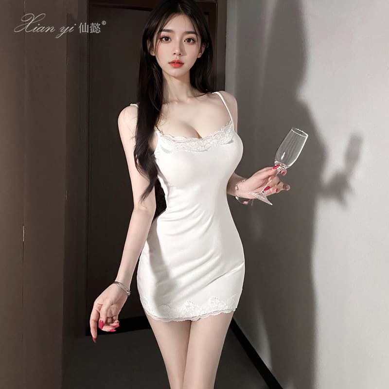 Xianyi Pure Desire Lace Splicing Hot Girl Sexy Tight Hip Suspender Skirt Summer Solid Color Modal Pajamas 689