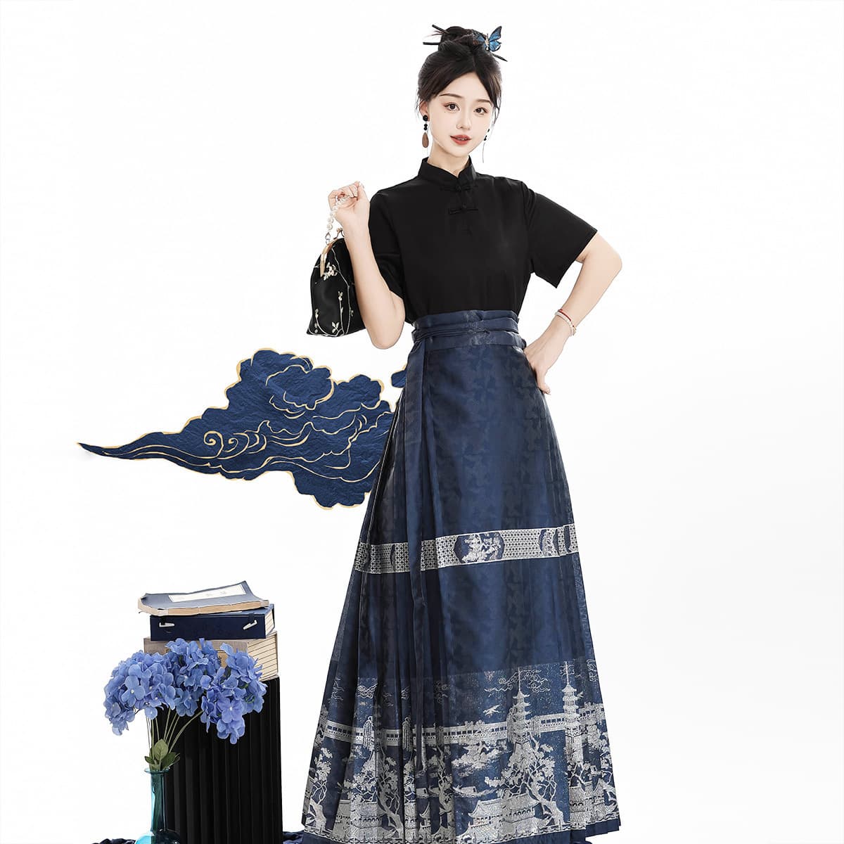 Original Duojinglou Hanfu Women's Chinese Style Modified Han Element New Chinese Style Long Lightweight Horse-Face Skirt 8924