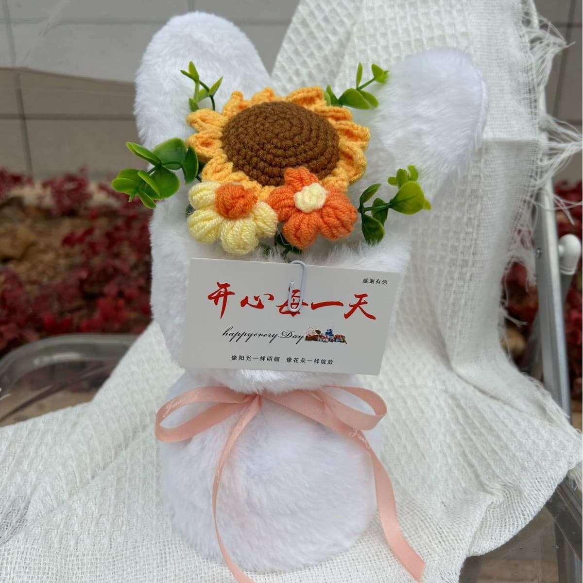 38 Women's Day Gift Handmade Woven Preserved Sunflower Teacher's Day Graduation Bouquet Yarn Rose Flower Internet Celebrity