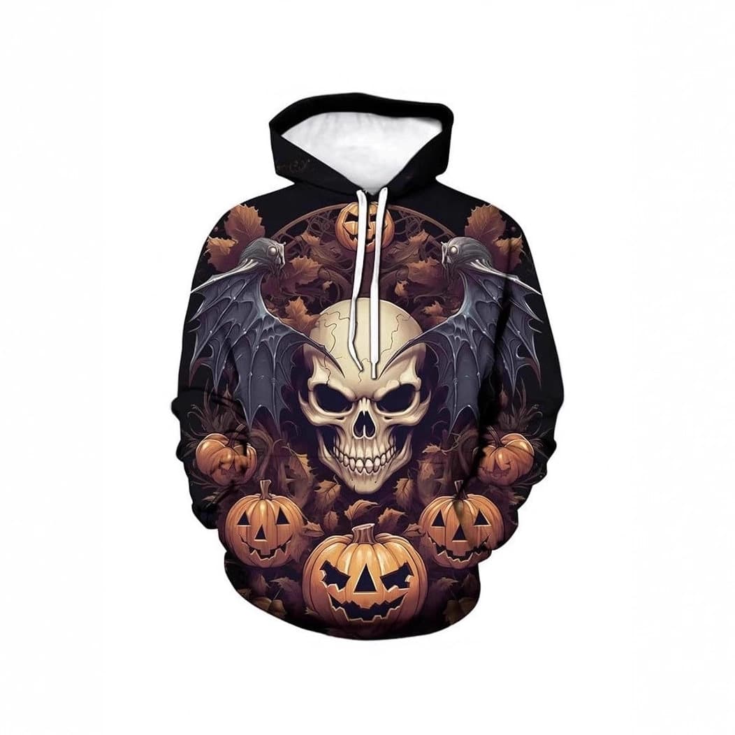 Cross-border Southeast Asia Retro 3D Skull Pumpkin Pattern Hoodie Men's Versatile New Pullover Sweatshirt