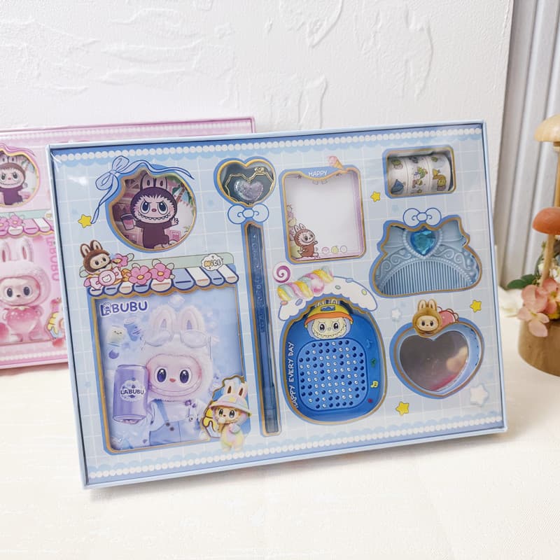 Cross-border Foreign Trade Labubu Series 64K Leather Notebook Fun Stationery Set Journal Book Badge Pins Fuse Beads Combo Wholesale
