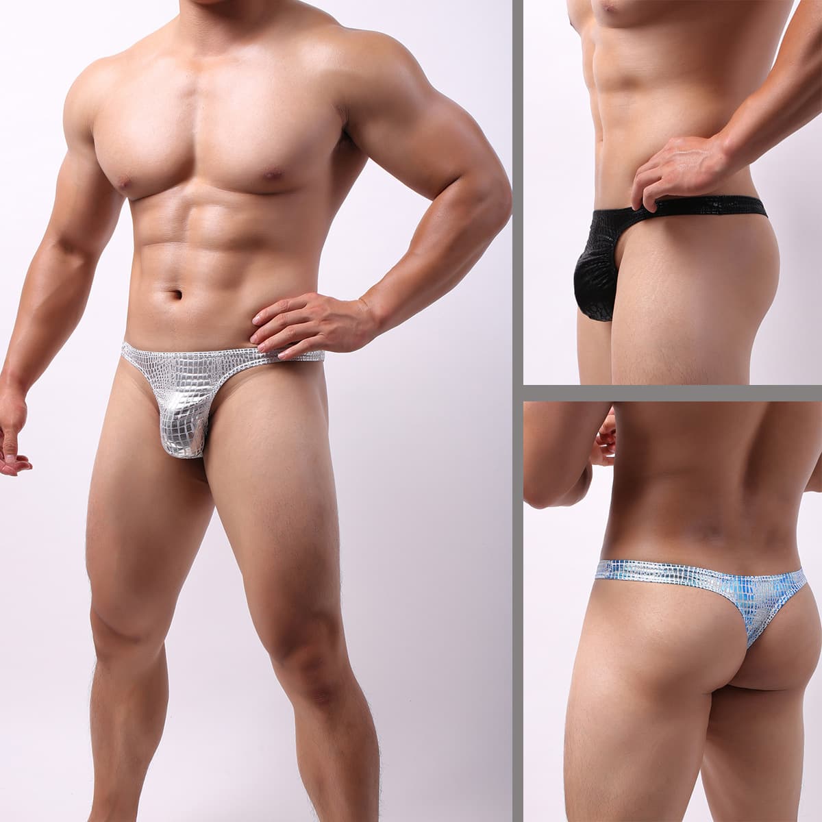 Foreign trade nightclub passion wild imitation leather crocodile pattern men's sexy underwear stretch breathable thong D201