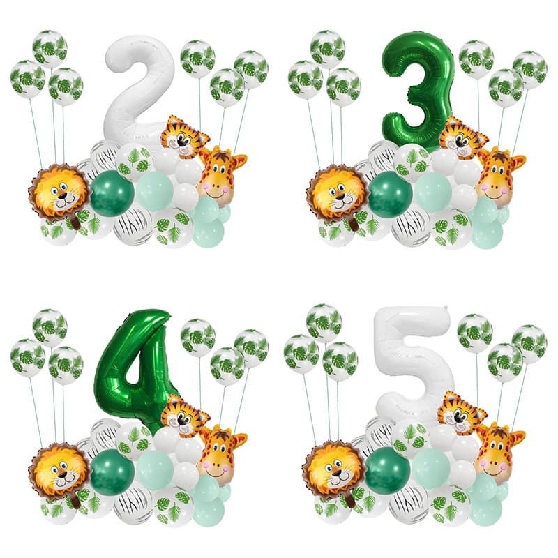 Forest Animal Theme Aluminum Film Balloon Set 32 Inch Digital Leaf Printing Baby Children's Birthday Party Decoration