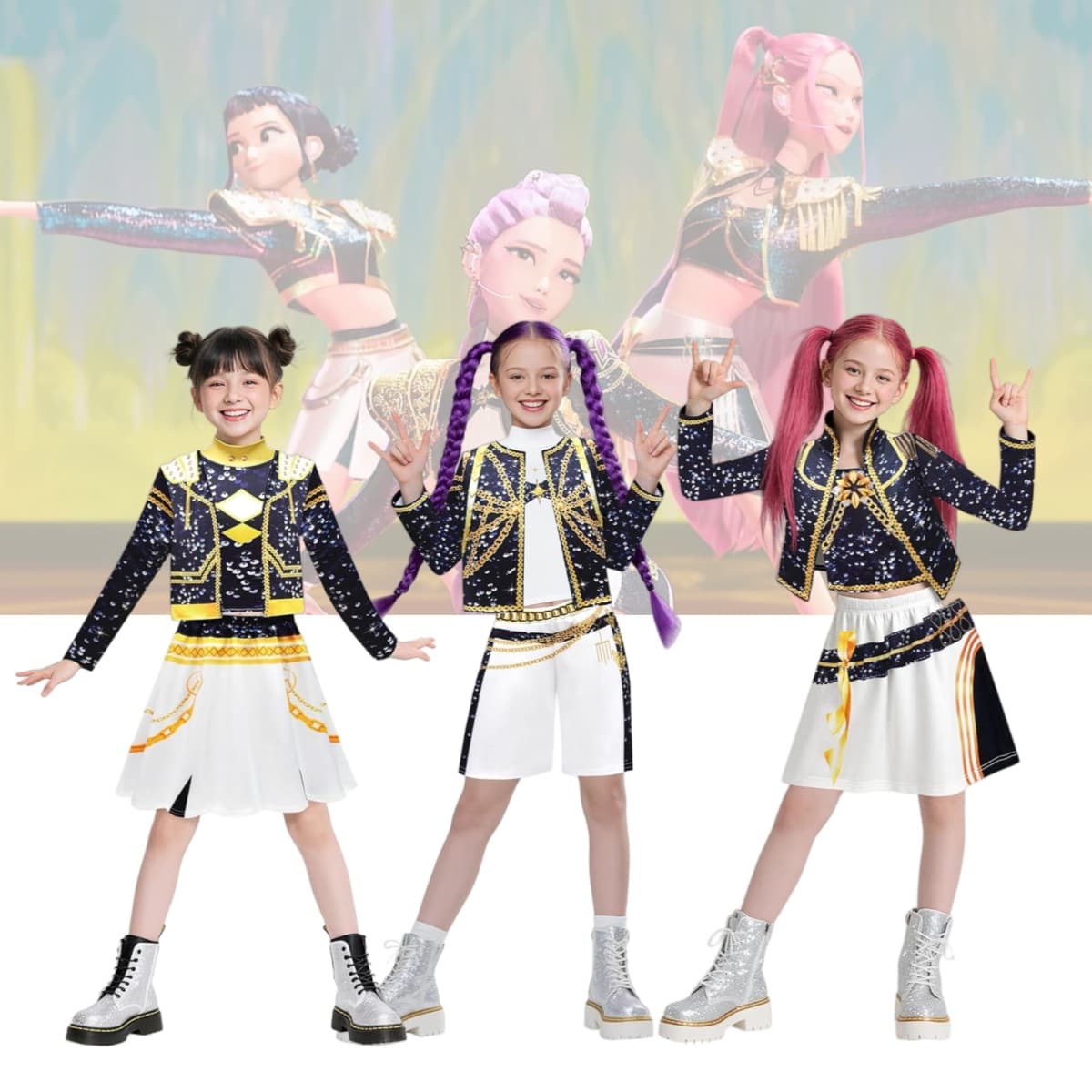 New cross-border K-POP witch hunter girl group cosplay outfit: Mira Zoe Rumi black leather 3D digital print clothing