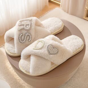 MRS Bride Fuzzy Slippers, Women's Indoor Fleece-Lined, Thickened, Home Cotton Slippers, Cross-border Hot-Selling Wedding Fuzzy Slippers