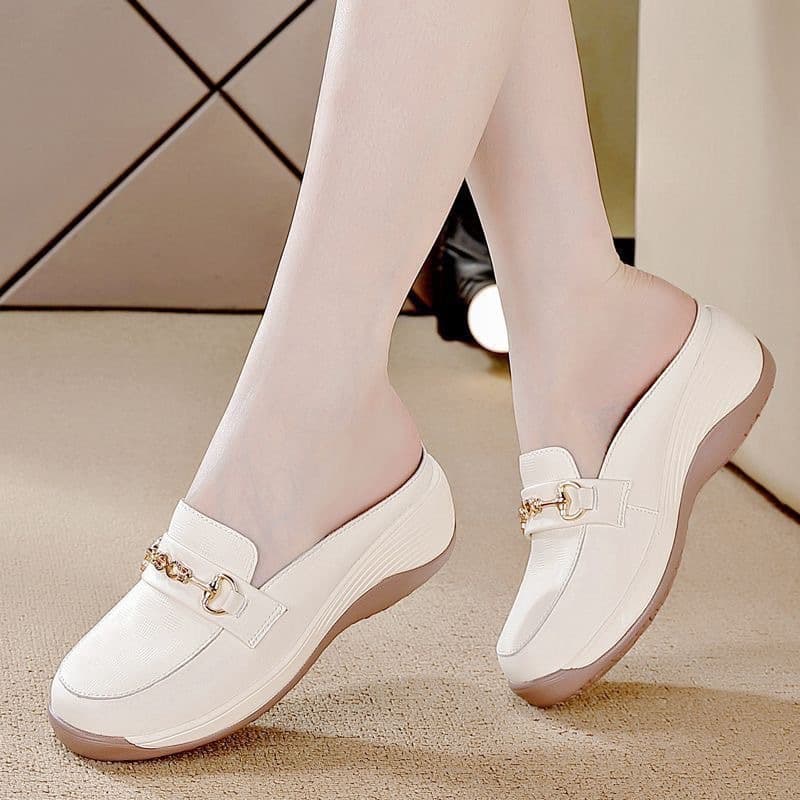Women's Thick-Soled Casual Half Slippers, Spring and Summer New Style White Sneakers, Elevated Toe-Covered Slippers, Lazy Slippers for Women