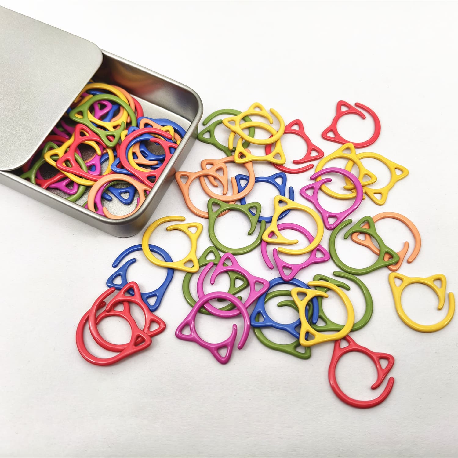 Stitch Marker Colorful Open Ring Crochet Knitting Metal Baked Paint Cat Ear Stitch Marker