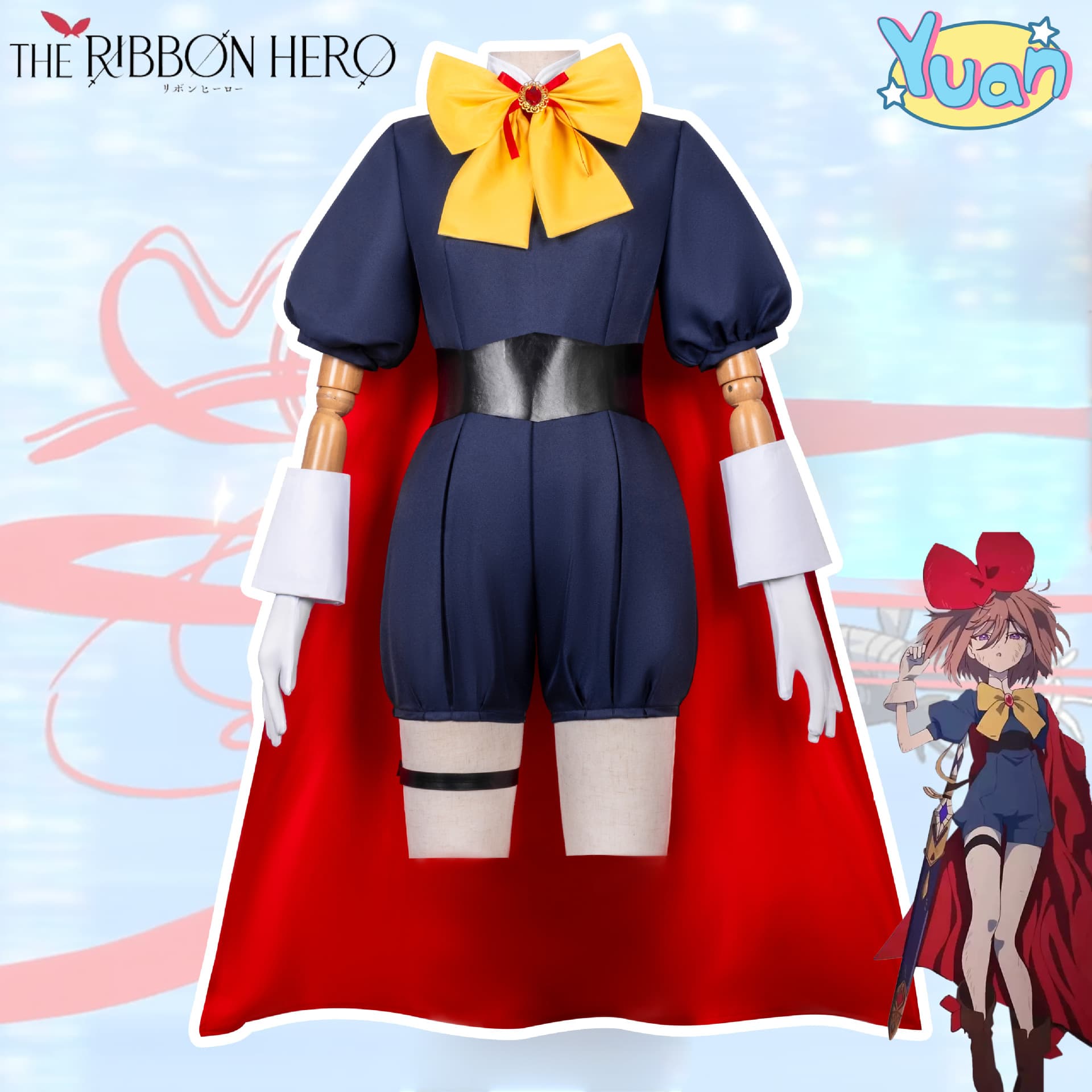 Ribbon Hero Cosplay Costume Knight Blue Sapphire Cape Style Casual Skirt Anime 2D Cosplay Outfit