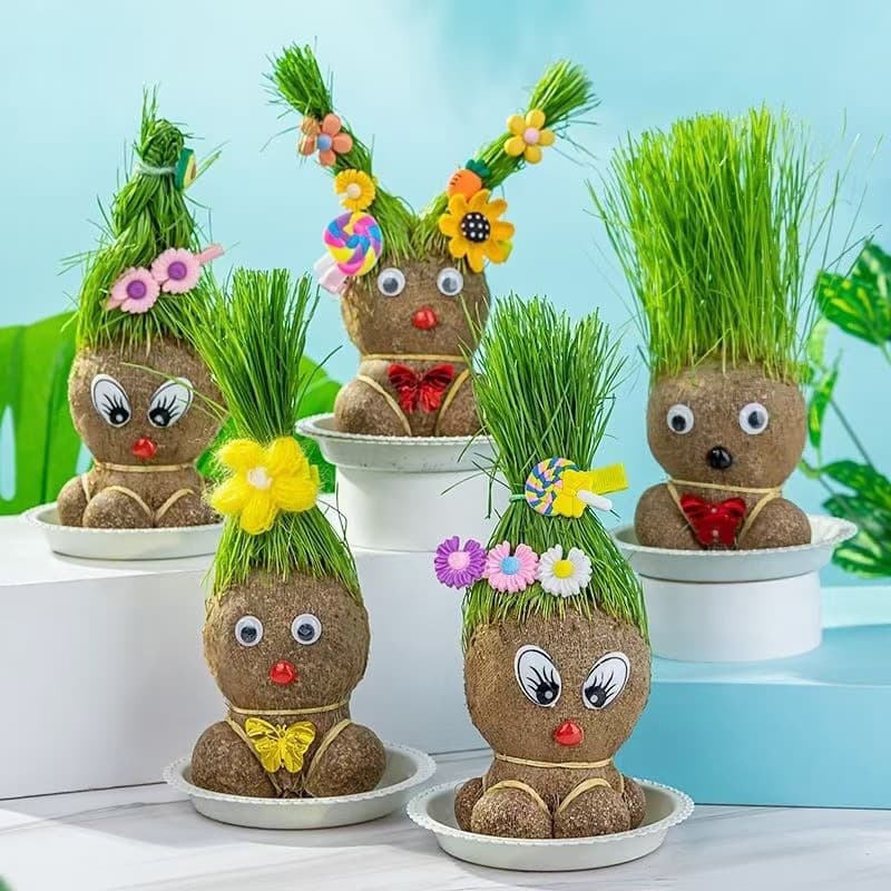 Grass Head Growing Doll Grass Head Children's Planting Small Potted Plant Grass Planting Green Plant Observation