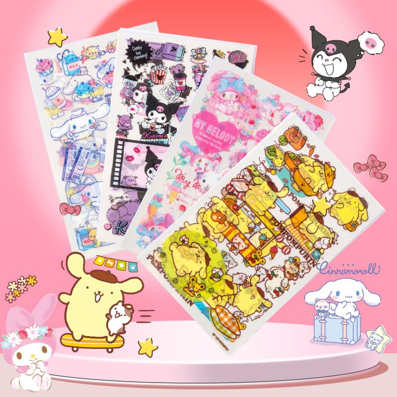 Authentic Sanrio Stickers 4 Pieces into Kidsren's Handbook Materials Cartoon Pet Stickers Kuromi Waterproof Guka Decoration