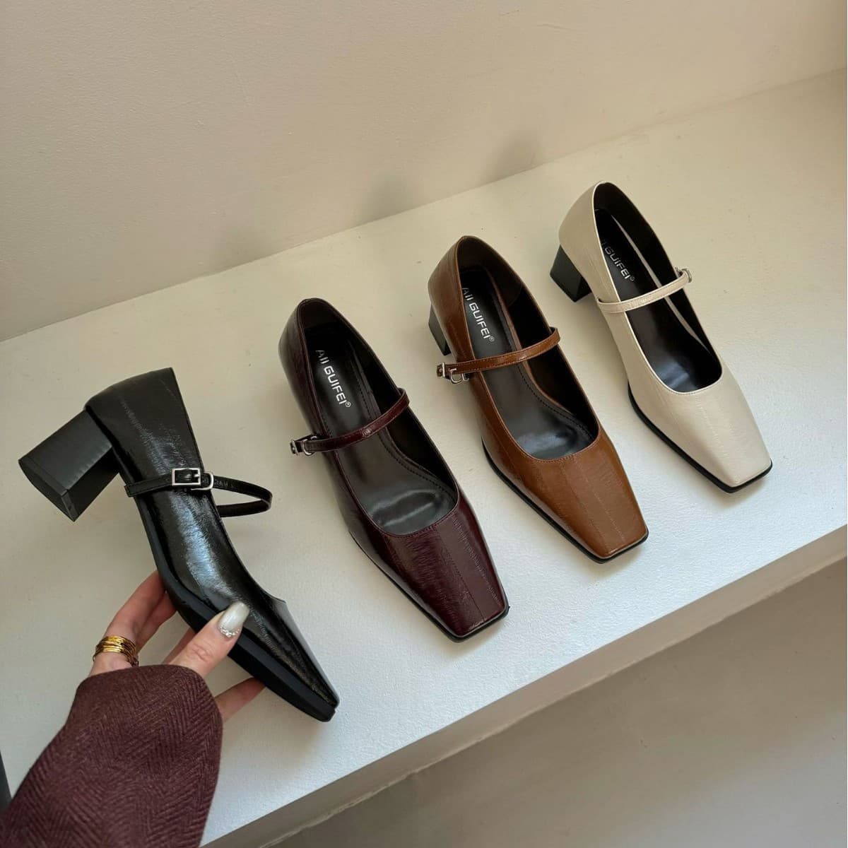 Tax-free thick heel French evening style square toe Mary Jane shoes women's shoes 2026 new high heels