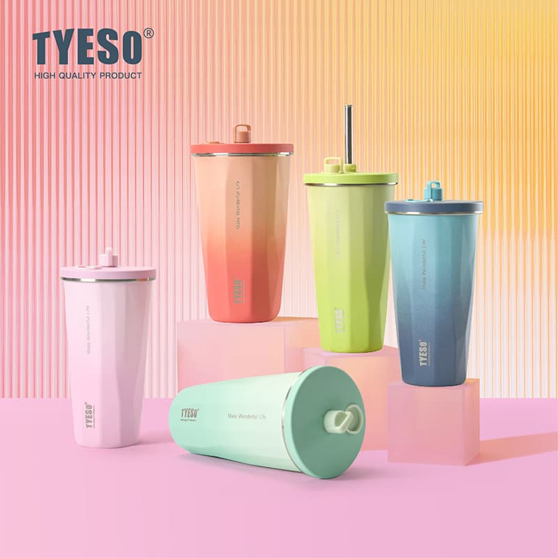 TYESO Cross-border High-Value Straw Coffee Cup 304 Stainless Steel Office Household Gradient Straw Cup
