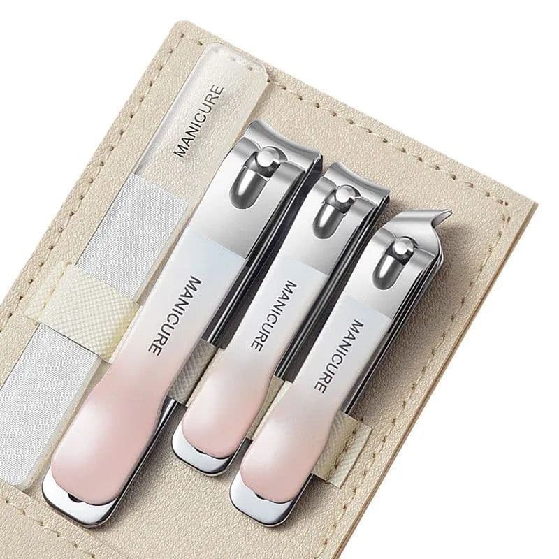 Nail Clipper 4-Piece Set, Nail Scissors, Nail Clippers, Manicure and Pedicure Kit, Professional Tool Leather Case, Stainless Steel, Anti-Splash